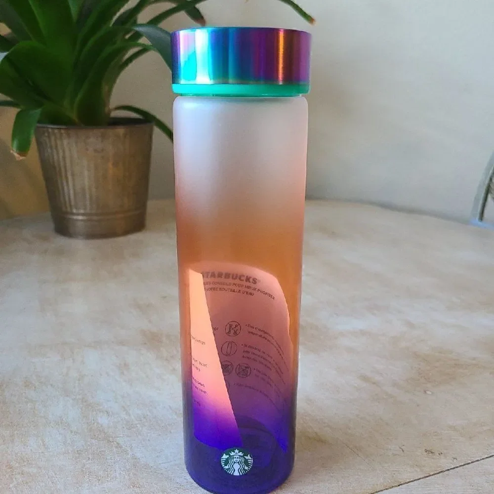Starbucks Iridescent Ombre Glass Water Bottle RARE